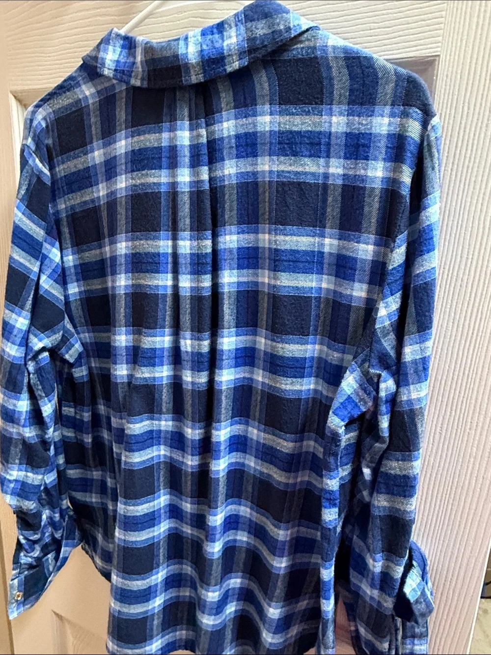 Michael Kors Navy and Light Blue Plaid Flannel 1/4 Zip-Front Shirt